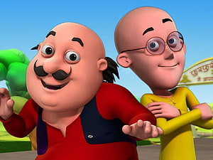 Motu Patlu 3D Animated Characters in Vibrant Outdoors Setting HD wallpaper