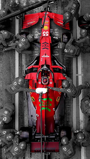 Carlos Sainz Ferrari F1 Car Pit Stop Aerial View HD phone wallpaper
