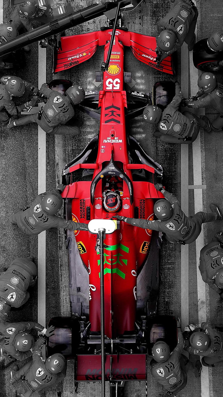 Carlos Sainz Ferrari F1 Car Pit Stop Aerial View HD phone wallpaper