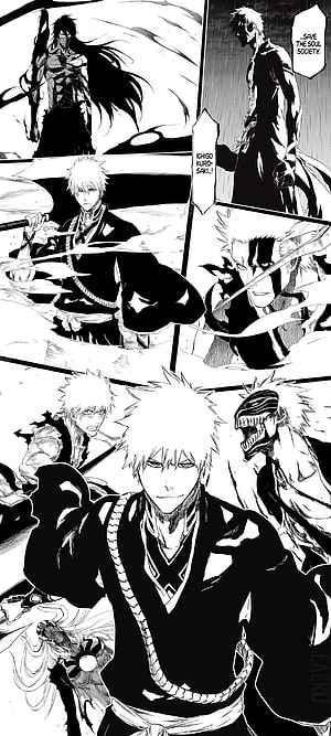 Ichigo Kurosaki Manga Panel Collection in Black and White HD phone wallpaper