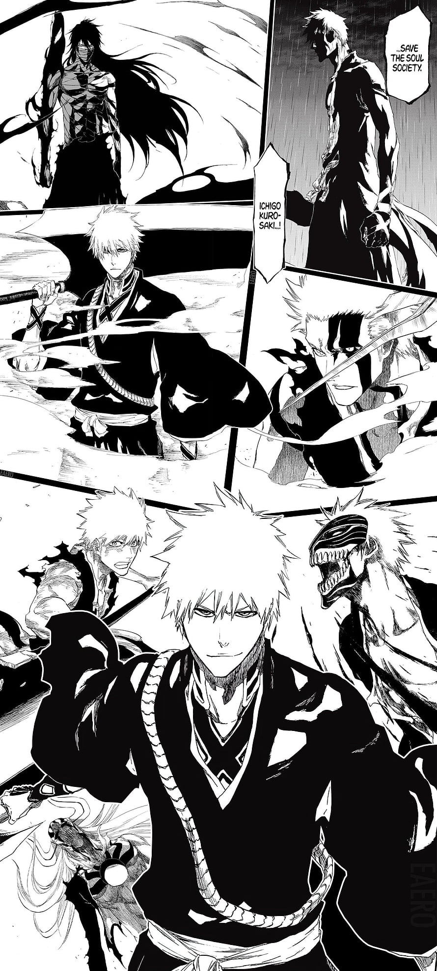 Ichigo Kurosaki Manga Panel Collection in Black and White HD phone wallpaper