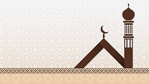 Minimalist Islamic mosque silhouette with crescent moon and geometric pattern background HD wallpaper