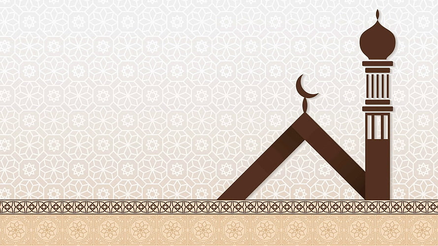 Minimalist Islamic mosque silhouette with crescent moon and geometric pattern background HD wallpaper
