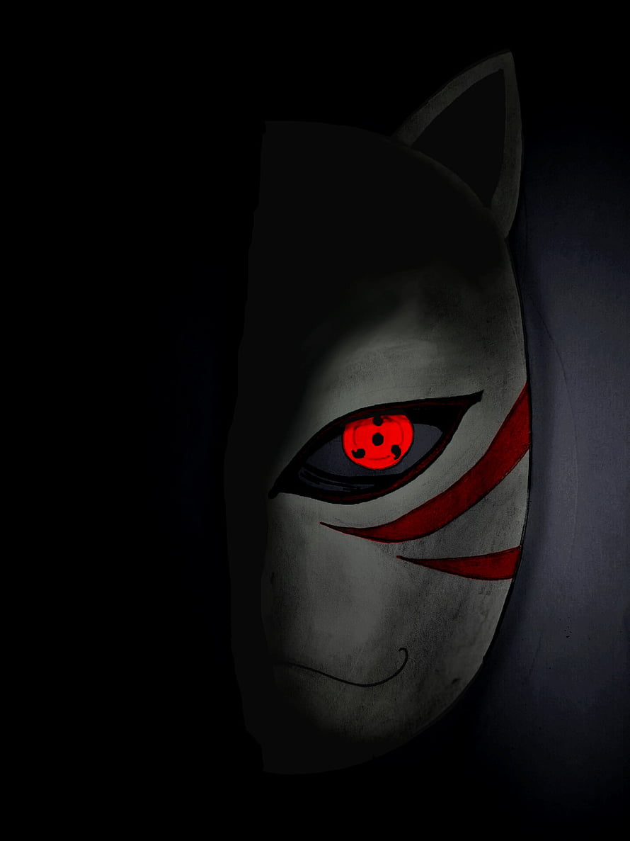 Rinnegan Sharingan Fox Mask in Dark Shadow with Red Glowing Eye HD phone wallpaper