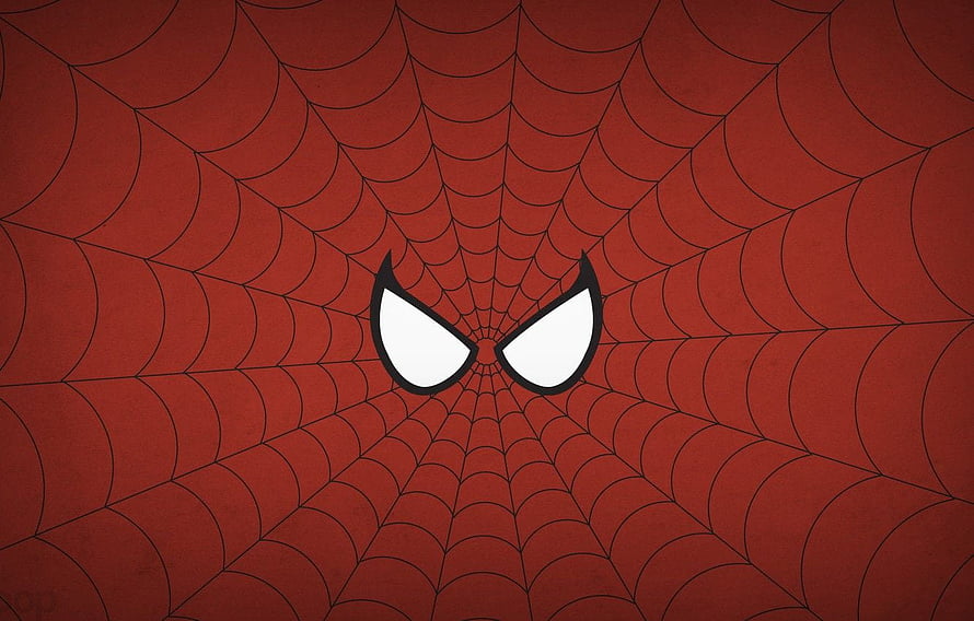 Spider-Man Mask Eyes Centered on a Red Spider Web Background HD wallpaper