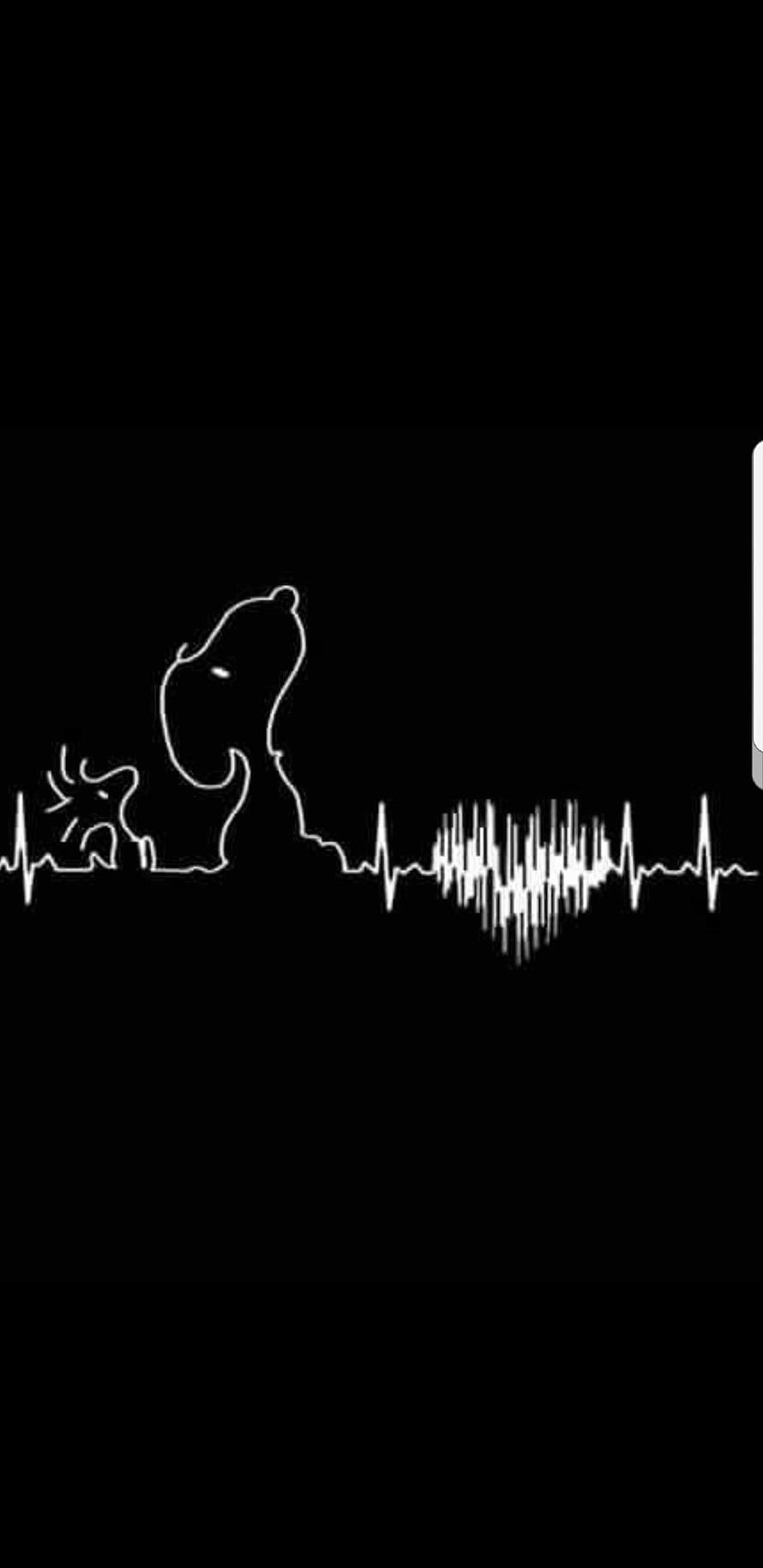 Snoopy and Woodstock Silhouette Integrated with Heartbeat Pulse Line on Black Background HD phone wallpaper