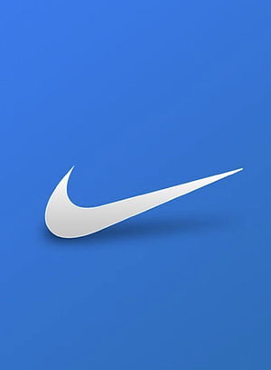 Minimalist Nike Swoosh Logo on Solid Blue Background HD phone wallpaper