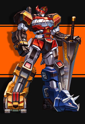 Power Rangers Megazord Robot with Lion and Triceratops Legs Holding a Giant Sword HD phone wallpaper
