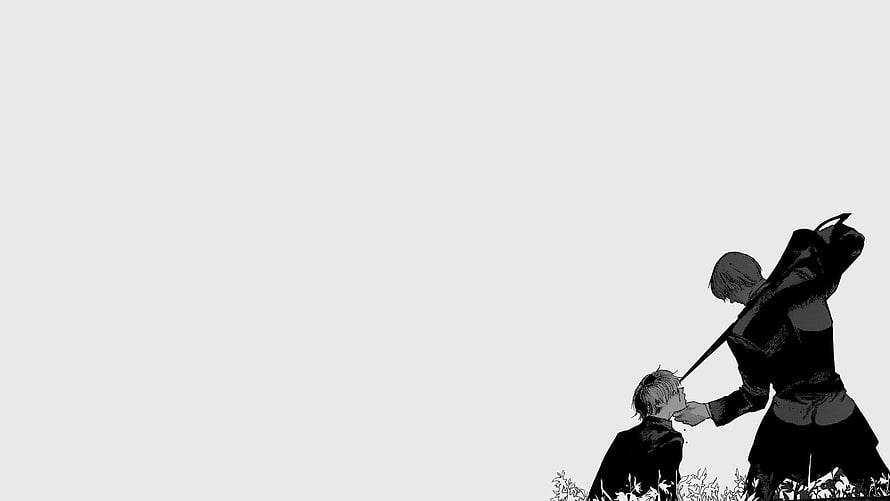 Tokyo Ghoul Minimalist Manga Scene Featuring Kaneki Ken and Arima Kishou HD wallpaper
