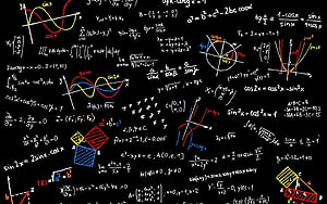 Handwritten Mathematical Equations and Graphs on Black Background HD wallpaper