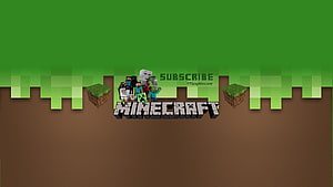 Minecraft Logo Banner With Character Group And Grass Blocks On Dirt Background HD wallpaper