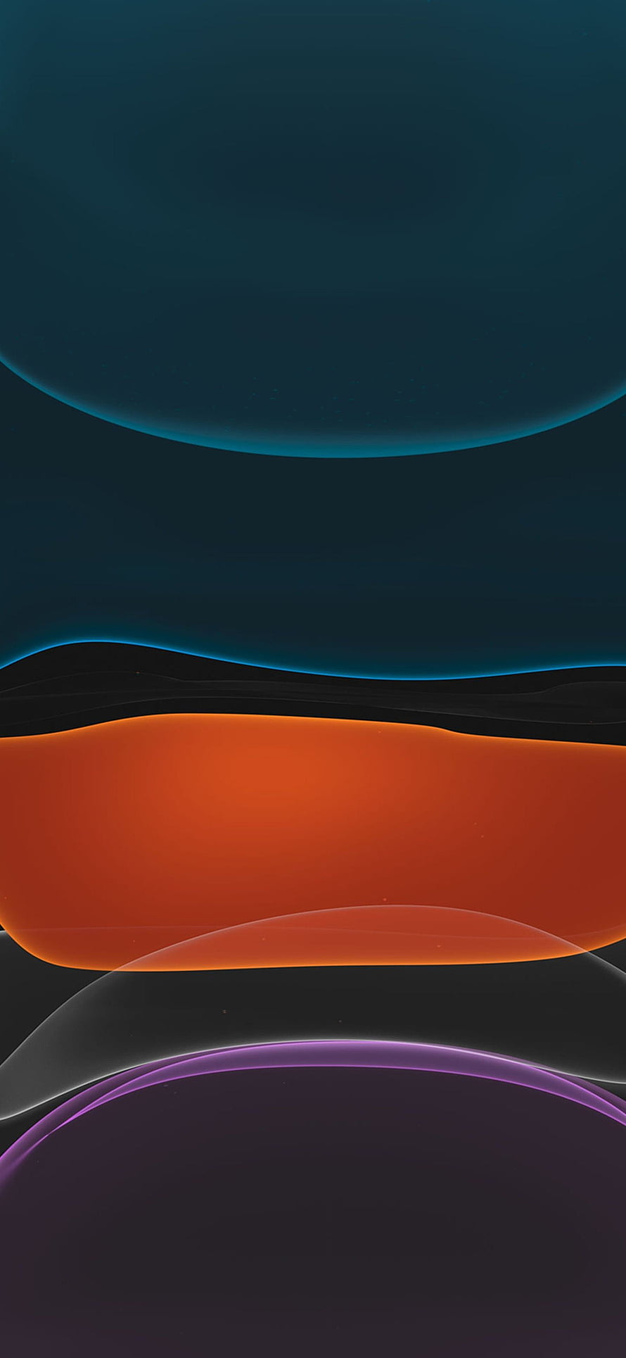 Abstract Layered Landscape with Glowing Orange, Teal, and Purple Curves on Dark Background HD phone wallpaper