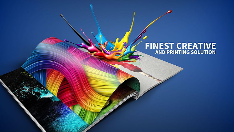 Vibrant Colorful Ink Splashes Bursting from Open Magazine on Blue Background HD wallpaper