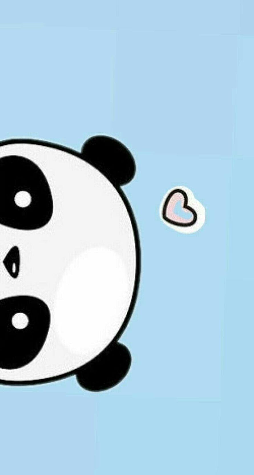 Cute Cartoon Panda Face with Heart on Light Blue Background HD phone wallpaper
