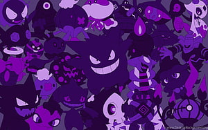 Gengar and Dark Type Pokemon Purple Monochrome Illustration HD wallpaper