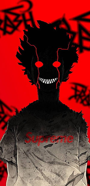Mob Psycho 100 Dark Silhouette Portrait With Supreme Shirt And Red Background HD phone wallpaper