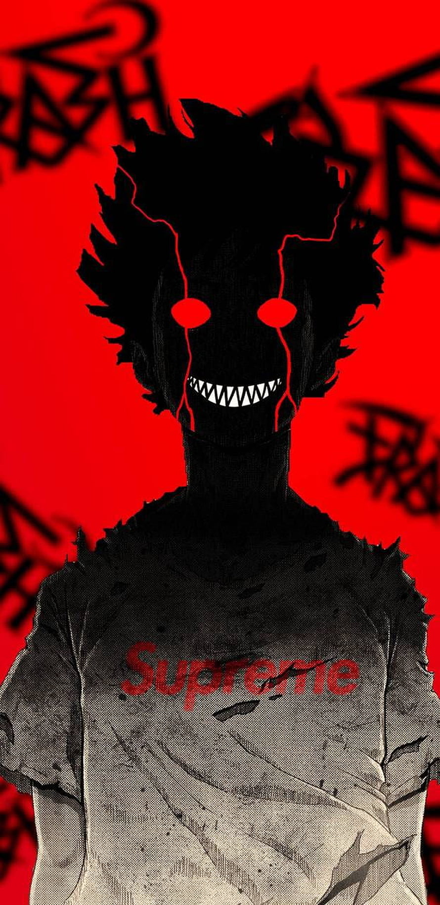 Mob Psycho 100 Dark Silhouette Portrait With Supreme Shirt And Red Background HD phone wallpaper