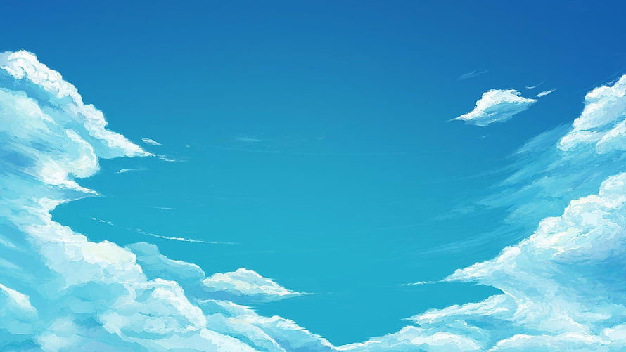 Serene Anime Sky With Fluffy White Clouds And Vibrant Blue Gradient HD wallpaper