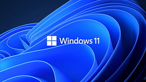Windows 11 Default Blue Bloom Abstract Wallpaper with Official Logo and Flowing 3D Ribbon Design HD wallpaper