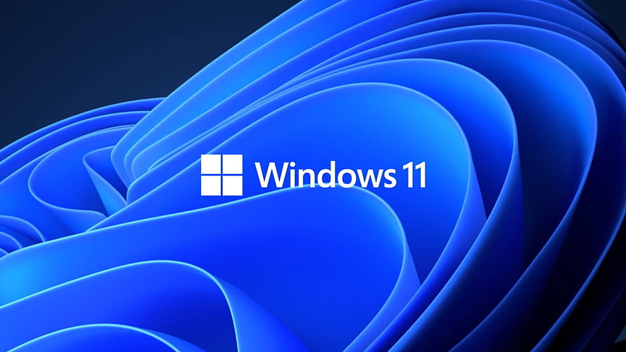 Windows 11 Default Blue Bloom Abstract Wallpaper with Official Logo and Flowing 3D Ribbon Design HD wallpaper