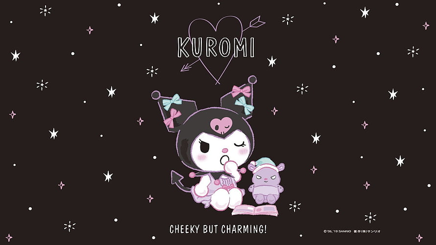 Kuromi and Baku Reading a Book Under a Starry Night Sky with Sanrio Character Art HD wallpaper