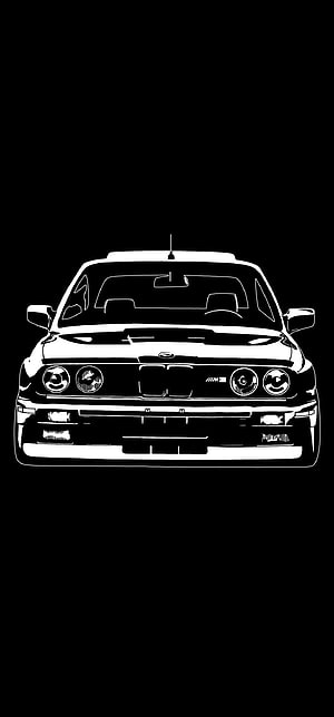 BMW E30 M3 Front View Line Art on Black Background HD phone wallpaper