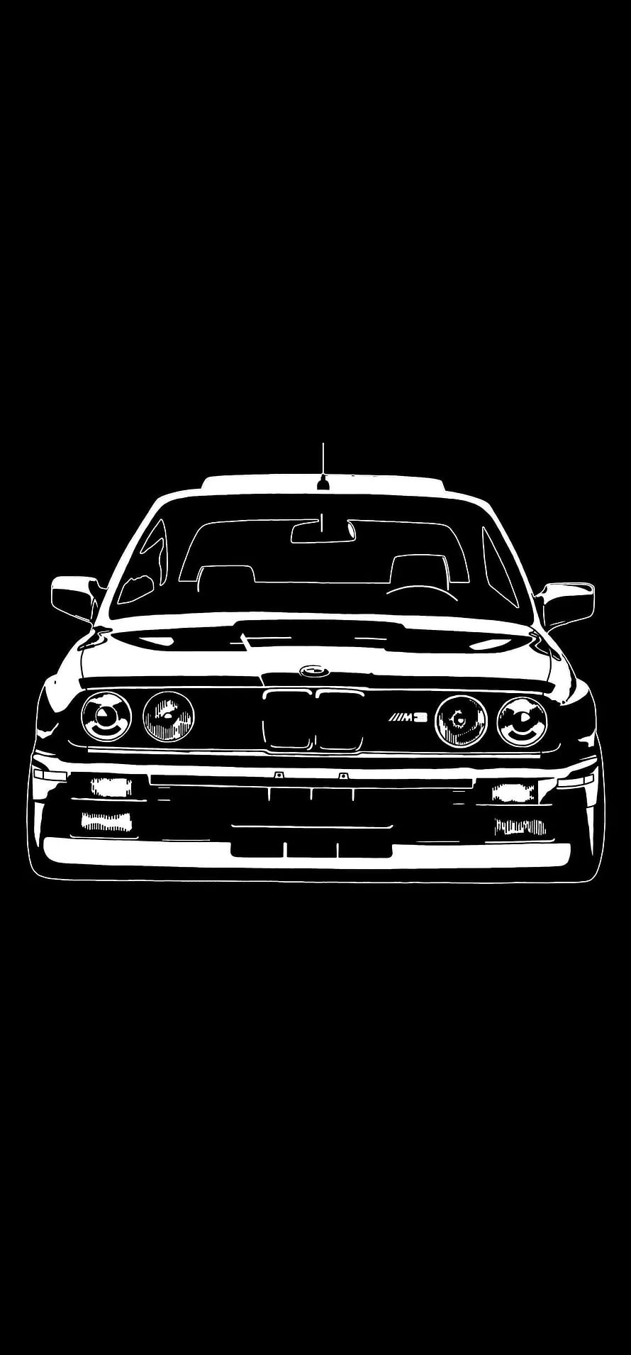 BMW E30 M3 Front View Line Art on Black Background HD phone wallpaper