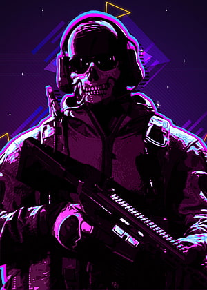 Ghost from Call of Duty Warzone in Neon Cyberpunk Style with Tactical Gear and Rifle HD phone wallpaper