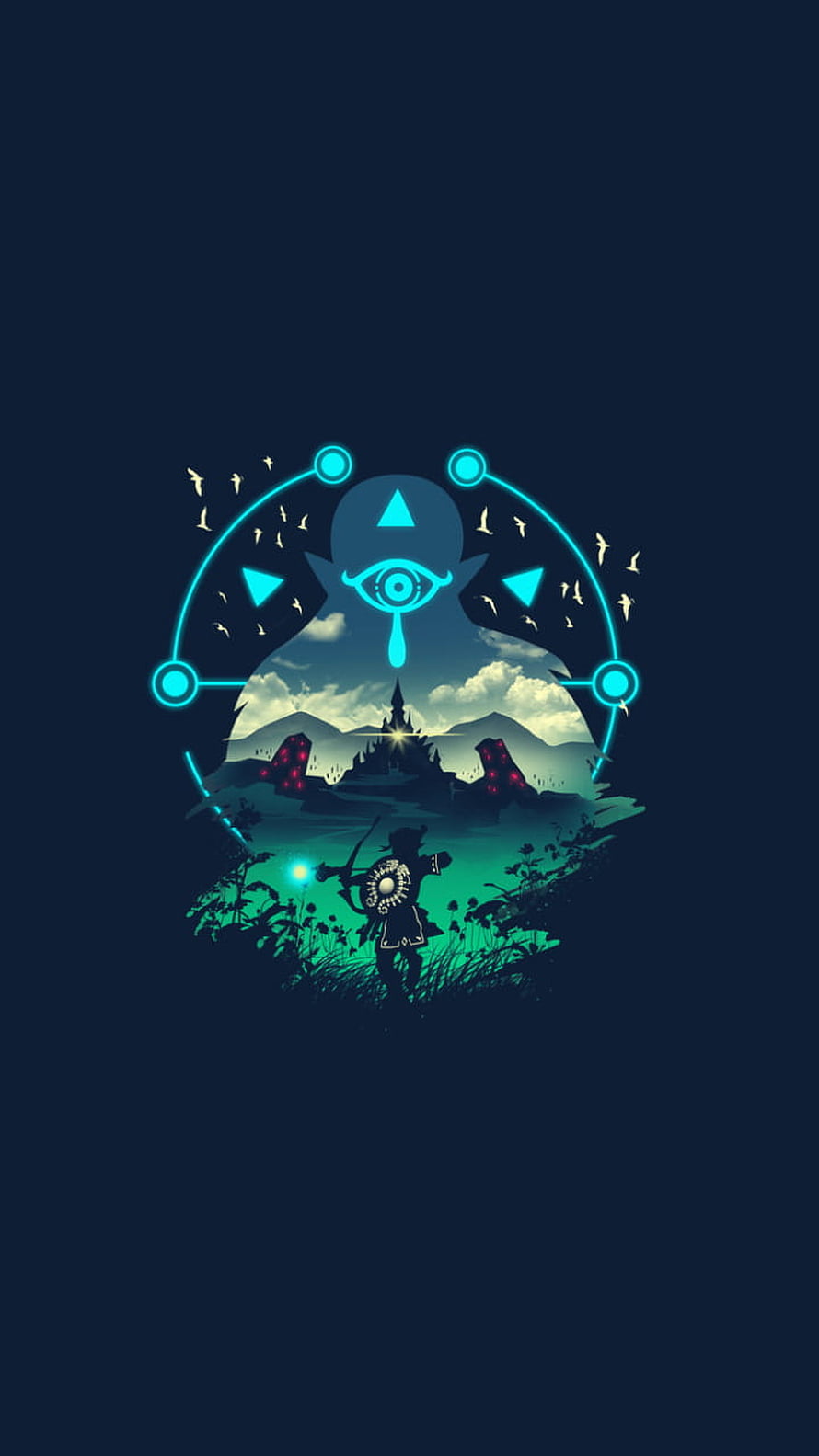 The Legend of Zelda Breath of the Wild Stylized Hero and Castle Silhouette Artwork HD phone wallpaper
