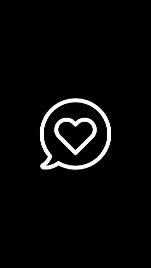 Minimalist Black and White Heart Speech Bubble Icon on Dark Background HD phone wallpaper