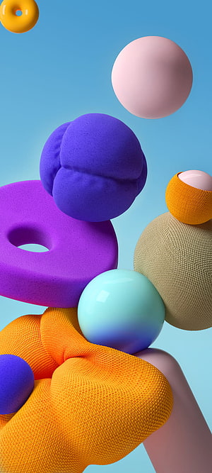 Colorful 3D Abstract Geometric Shapes with Textured Surfaces on Blue Background HD phone wallpaper