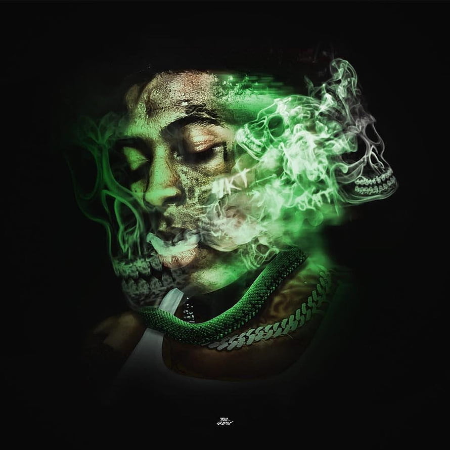 NBA Youngboy Dark Portrait with Green Smoke and Snake HD phone wallpaper