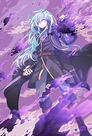 Rimuru Tempest Demon Lord Anime Character with Purple Energy and Katana HD phone wallpaper