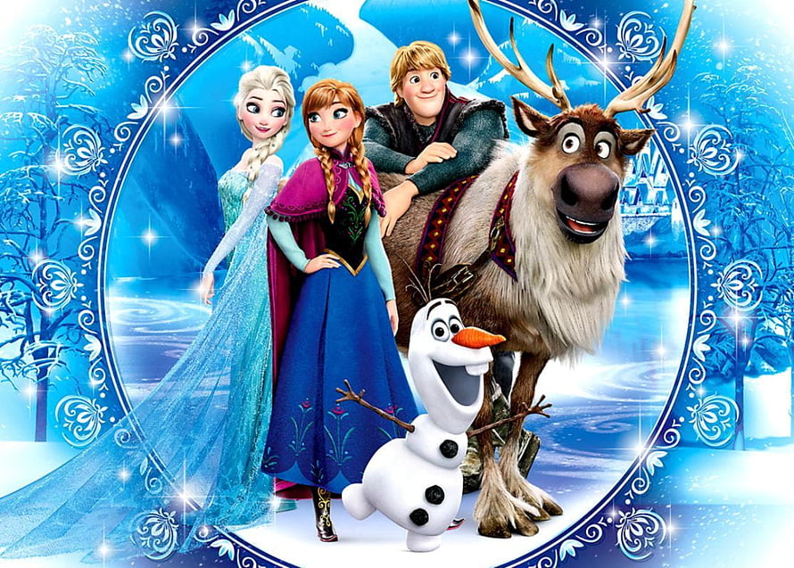 Frozen Characters Elsa Anna Kristoff Sven and Olaf in Winter Wonderland HD wallpaper