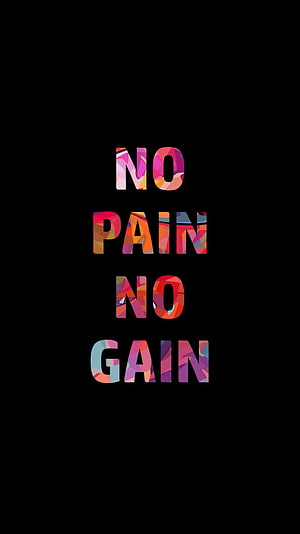 No Pain No Gain Motivational Quote in Vibrant Geometric Typography on Black Background HD phone wallpaper