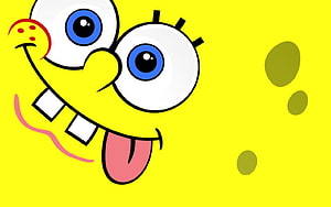 SpongeBob SquarePants Close-Up Face With Tongue Out On Bright Yellow Background HD wallpaper