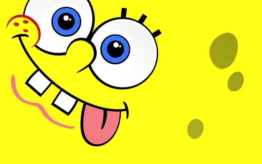 SpongeBob SquarePants Close-Up Face With Tongue Out On Bright Yellow Background HD wallpaper
