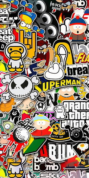 South Park and Cartoon Network Character Sticker Bomb Collage Wallpaper HD phone wallpaper