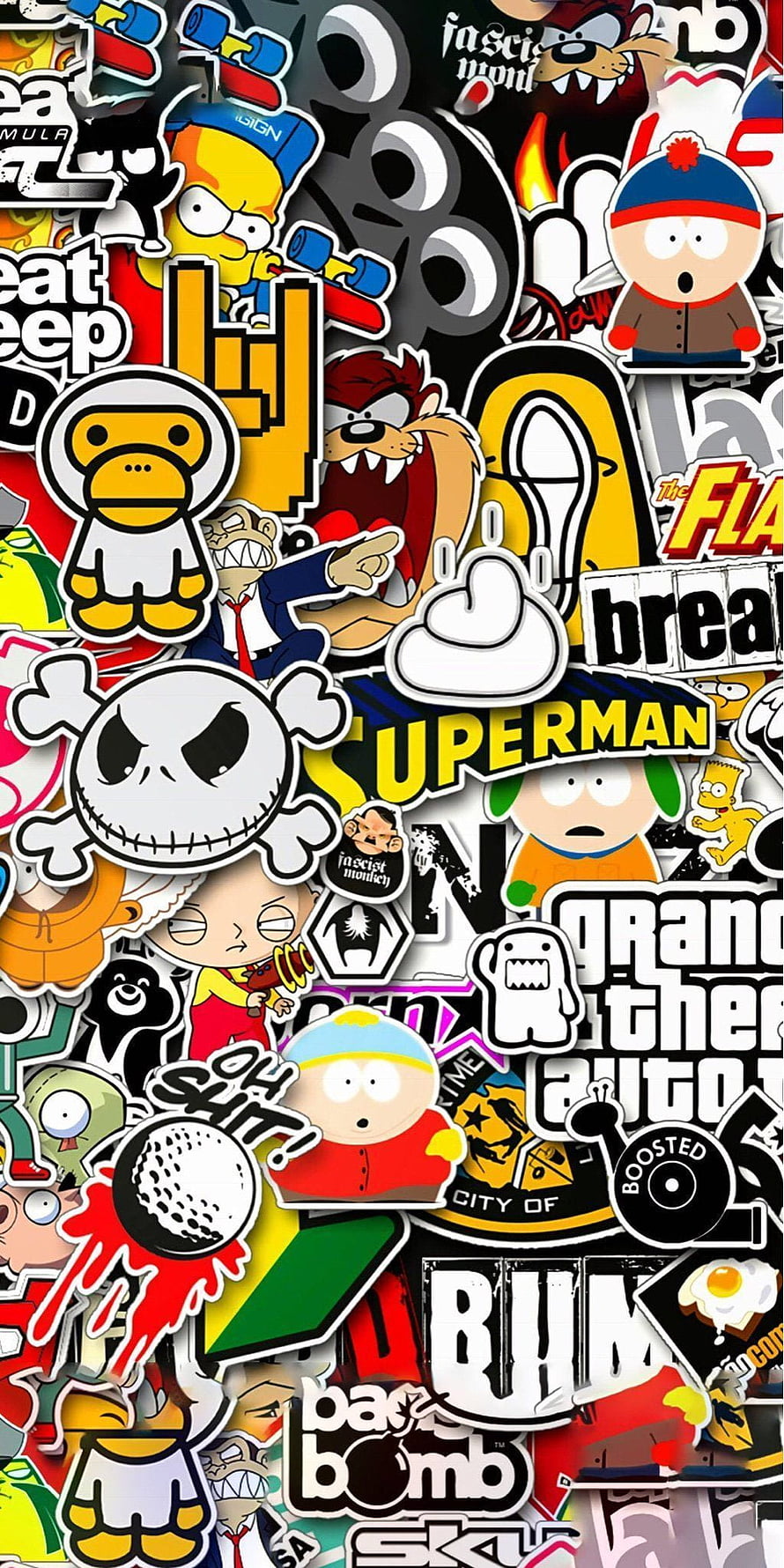South Park and Cartoon Network Character Sticker Bomb Collage Wallpaper HD phone wallpaper