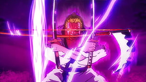 Roronoa Zoro Wielding Three Swords in One Piece Anime Scene HD wallpaper