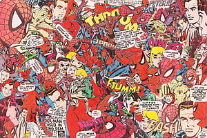 Spider-Man Vintage Comic Book Collage Artwork with Classic Action Scenes HD wallpaper