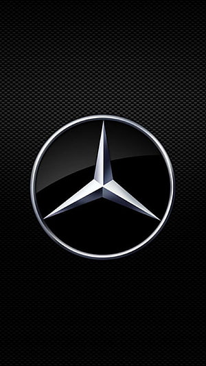 Mercedes-Benz Three-Pointed Star Emblem on Black Carbon Fiber Texture HD phone wallpaper