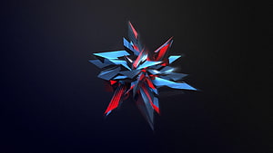Abstract Geometric Crystal Burst in Red and Blue on Dark Background HD wallpaper