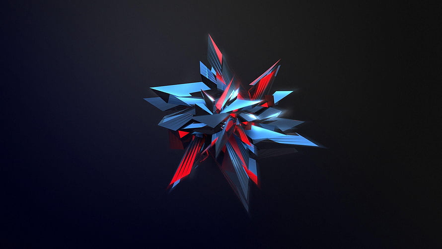 Abstract Geometric Crystal Burst in Red and Blue on Dark Background HD wallpaper