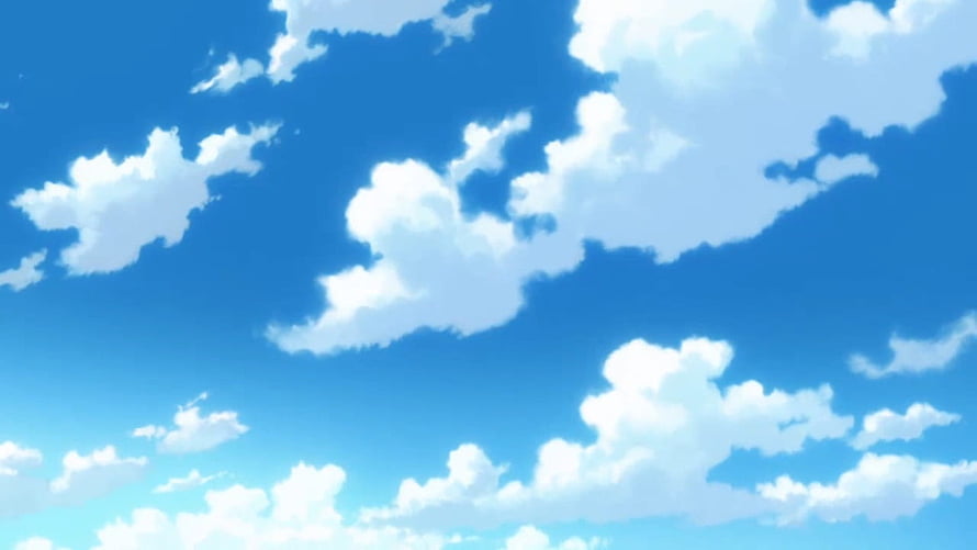 Anime Style Blue Sky With Fluffy White Clouds HD wallpaper