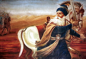 Baba Deep Singh on Horseback in Traditional Sikh Warrior Attire HD wallpaper