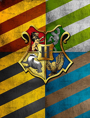 Hogwarts School of Witchcraft and Wizardry Crest with Four House Emblems HD phone wallpaper