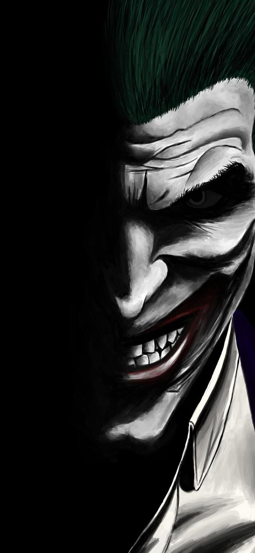 Joker Dark Portrait with Green Hair and Menacing Grin HD phone wallpaper