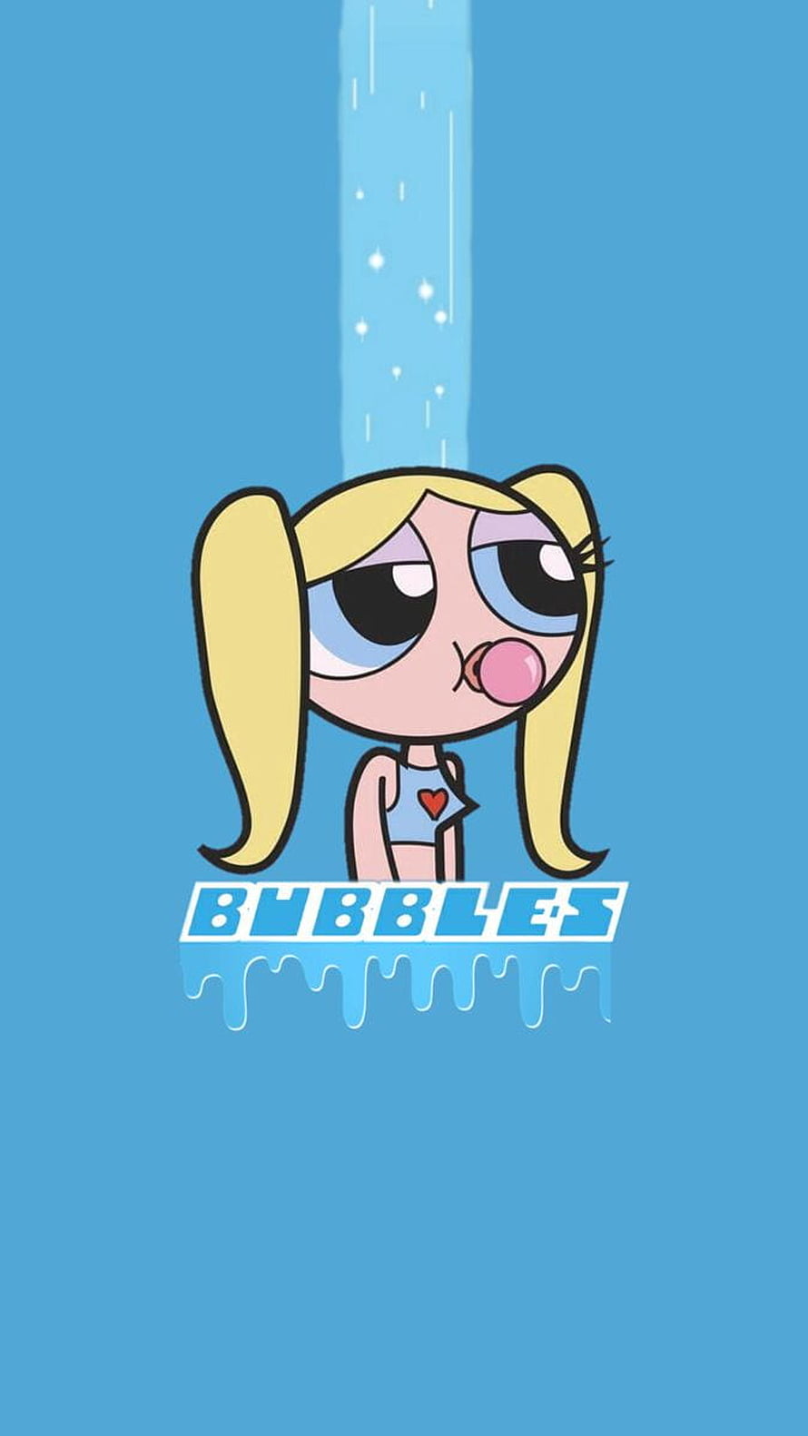 Bubbles from The Powerpuff Girls Blowing a Bubble on a Blue Background HD phone wallpaper