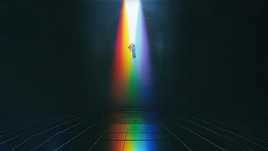 Imagine Dragons Evolve Music Video Scene with Rainbow Light Beam and Grid Floor HD wallpaper